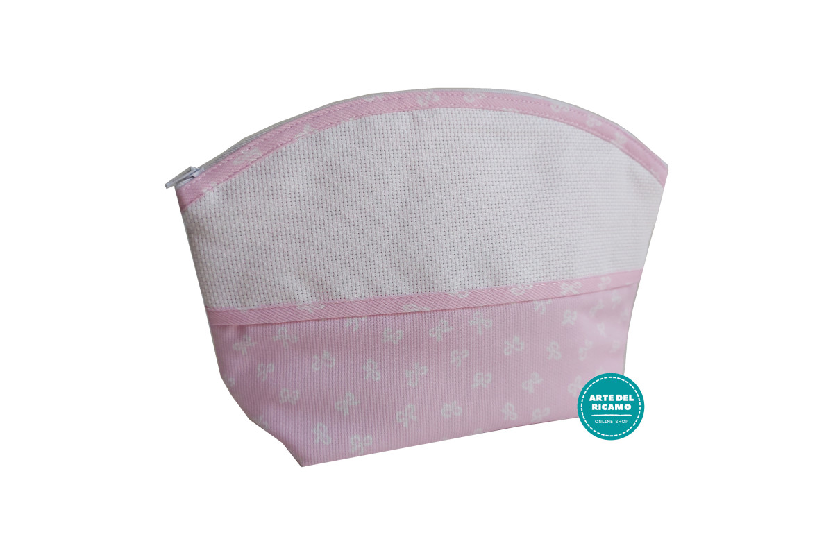 Bolsita Bebè para Bordar - Rosa con Lazos Blancos Bolsita Bebè para Bordar - Rosa con Lazos Blancos