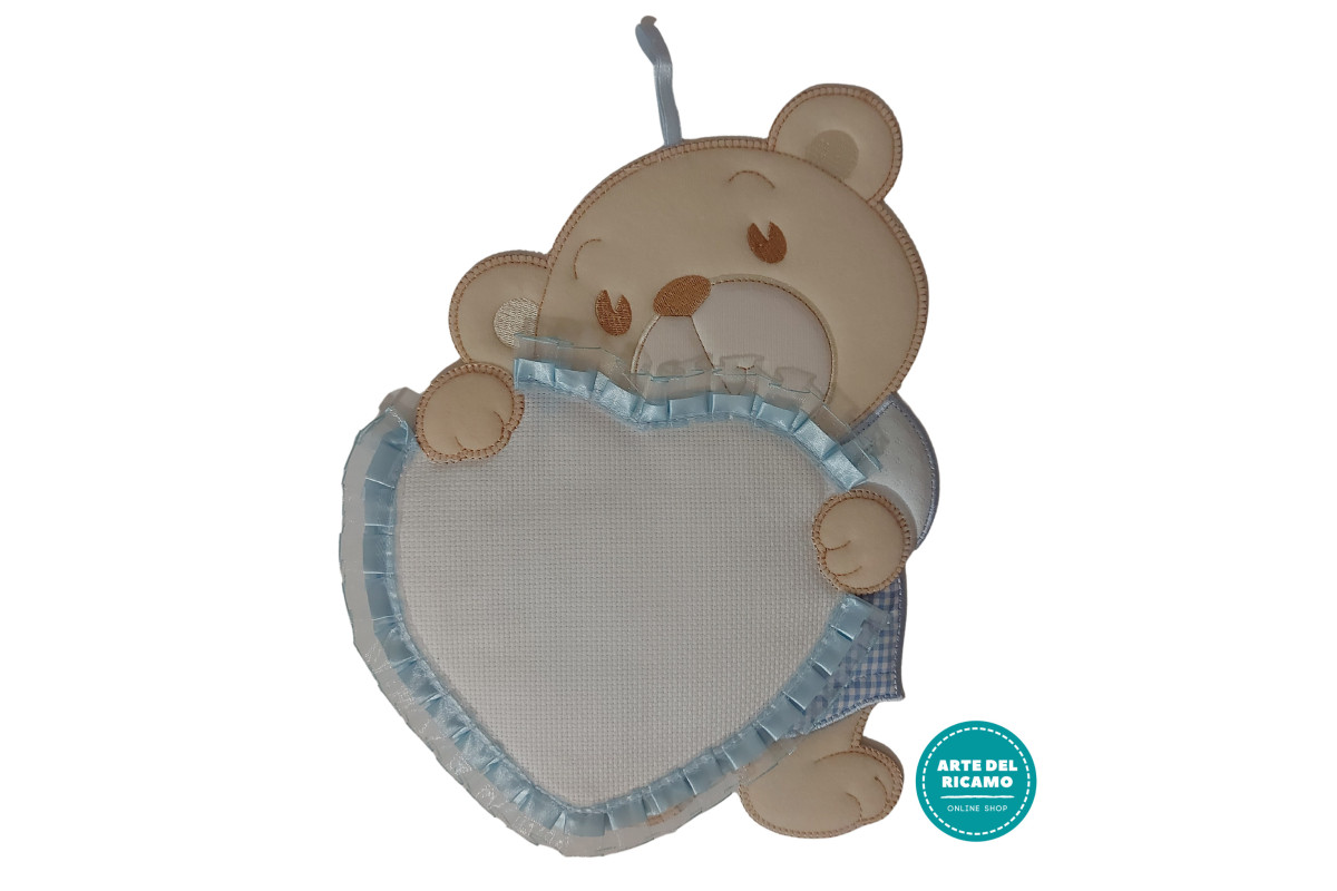 Coccarda Nascita con Orso Colore Celeste e Cuoricino Coccarda Nascita con Orso Colore Celeste e Cuoricino