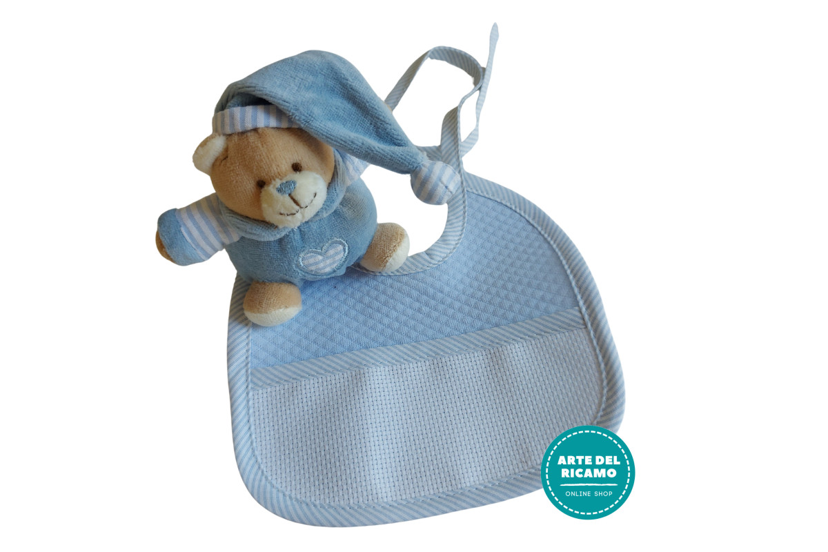 Teddy Bear with Baby Bib to Cross Stitch - Light Blue Teddy Bear with Baby Bib to Cross Stitch - Light Blue