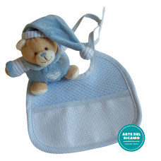 Teddy Bear with Baby Bib to Cross Stitch - Light Blue Teddy Bear with Baby Bib to Cross Stitch - Light Blue