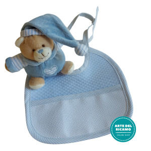 Teddy Bear with Baby Bib to Cross Stitch  - Light Blue