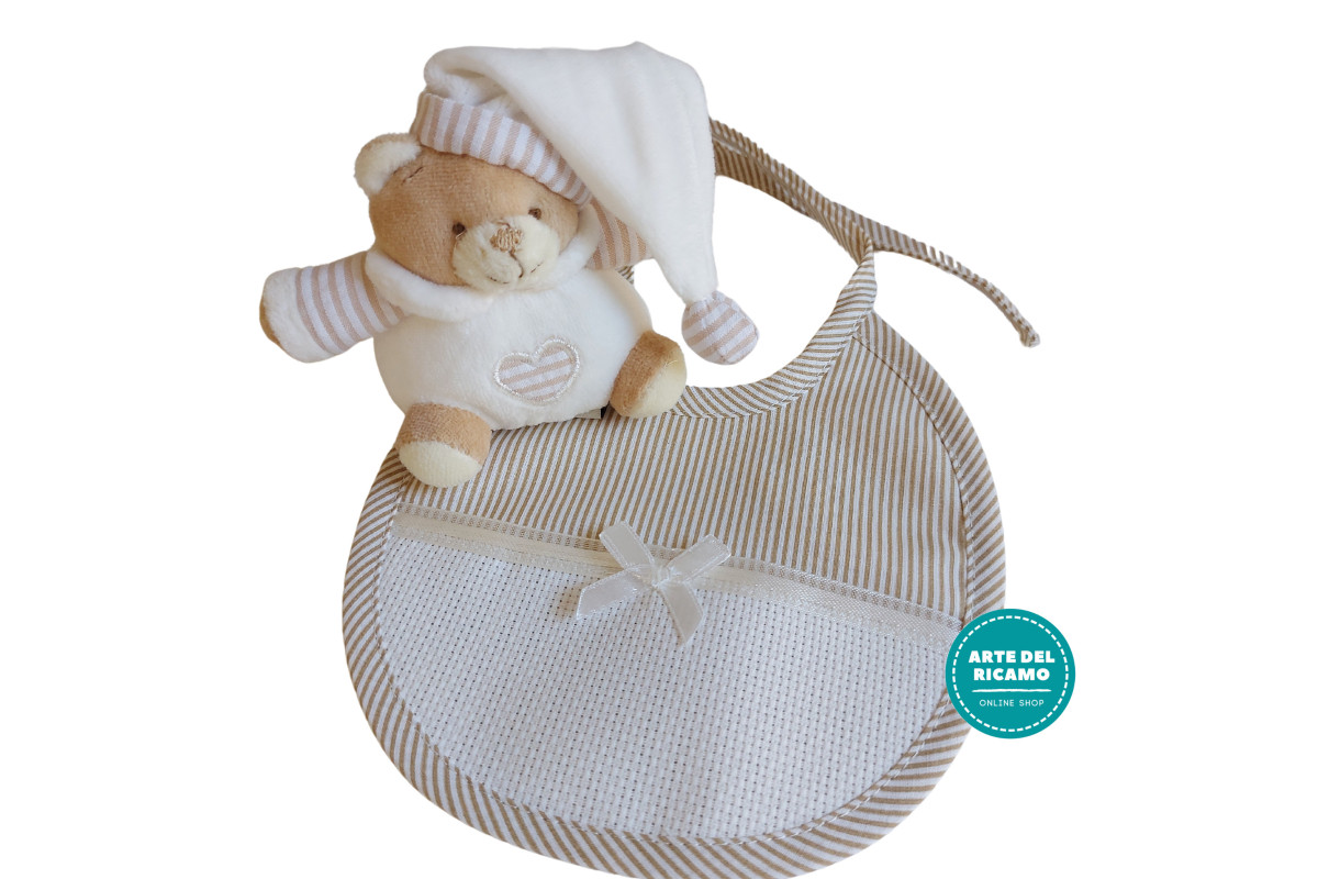 Oso de Peluche Mini con Babero para Bordar - Crema Oso de Peluche Mini con Babero para Bordar - Crema