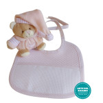 Teddy Bear with Baby Bib to Cross Stitch - Pink Teddy Bear with Baby Bib to Cross Stitch - Pink