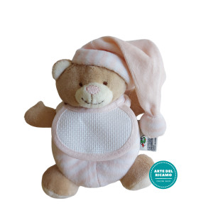 Teddy Bear with Aida Baby Bib - Pink