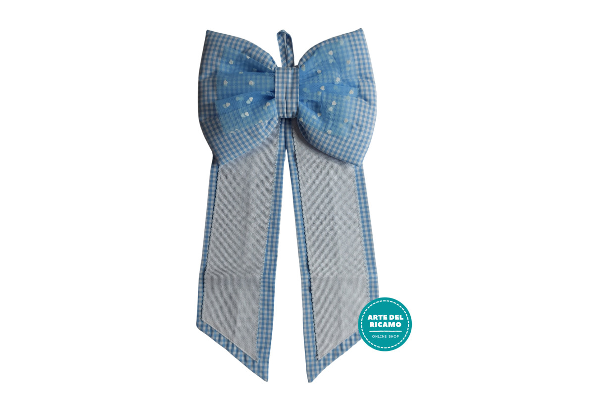 Baby Cockade Announcement - Checkered Light Blue Baby Ribbon Baby Cockade Announcement - Checkered Light Blue Baby Ribbon