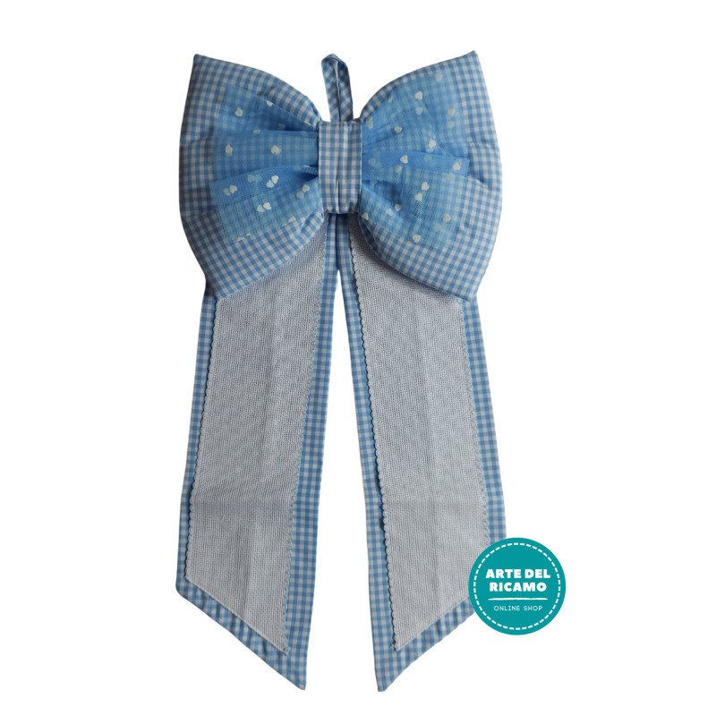 Baby Cockade Announcement  - Checkered Light Blue Baby Ribbon