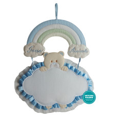 Coccarda Nascita - Nuvola con Arcobaleno Celeste Coccarda Nascita - Nuvola con Arcobaleno Celeste