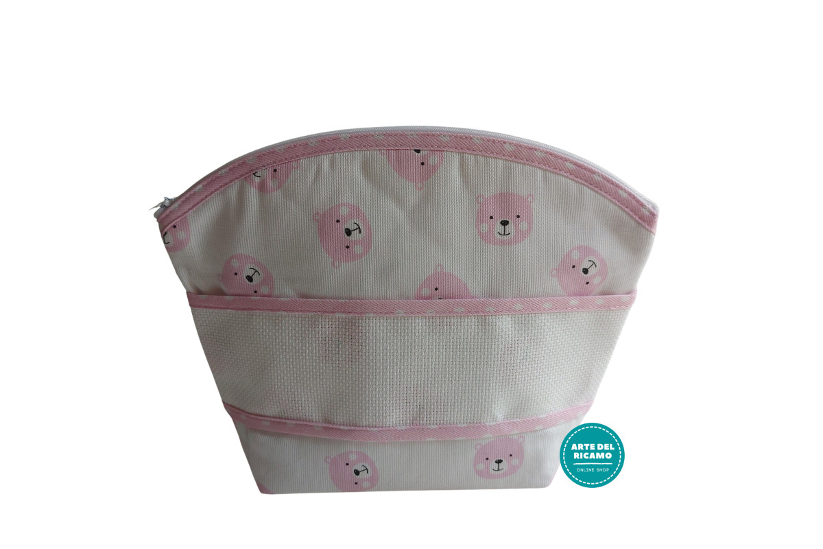 Busta Nécessaire per Neonato da Ricamare - Orsetti Rosa Busta Nécessaire per Neonato da Ricamare - Orsetti Rosa