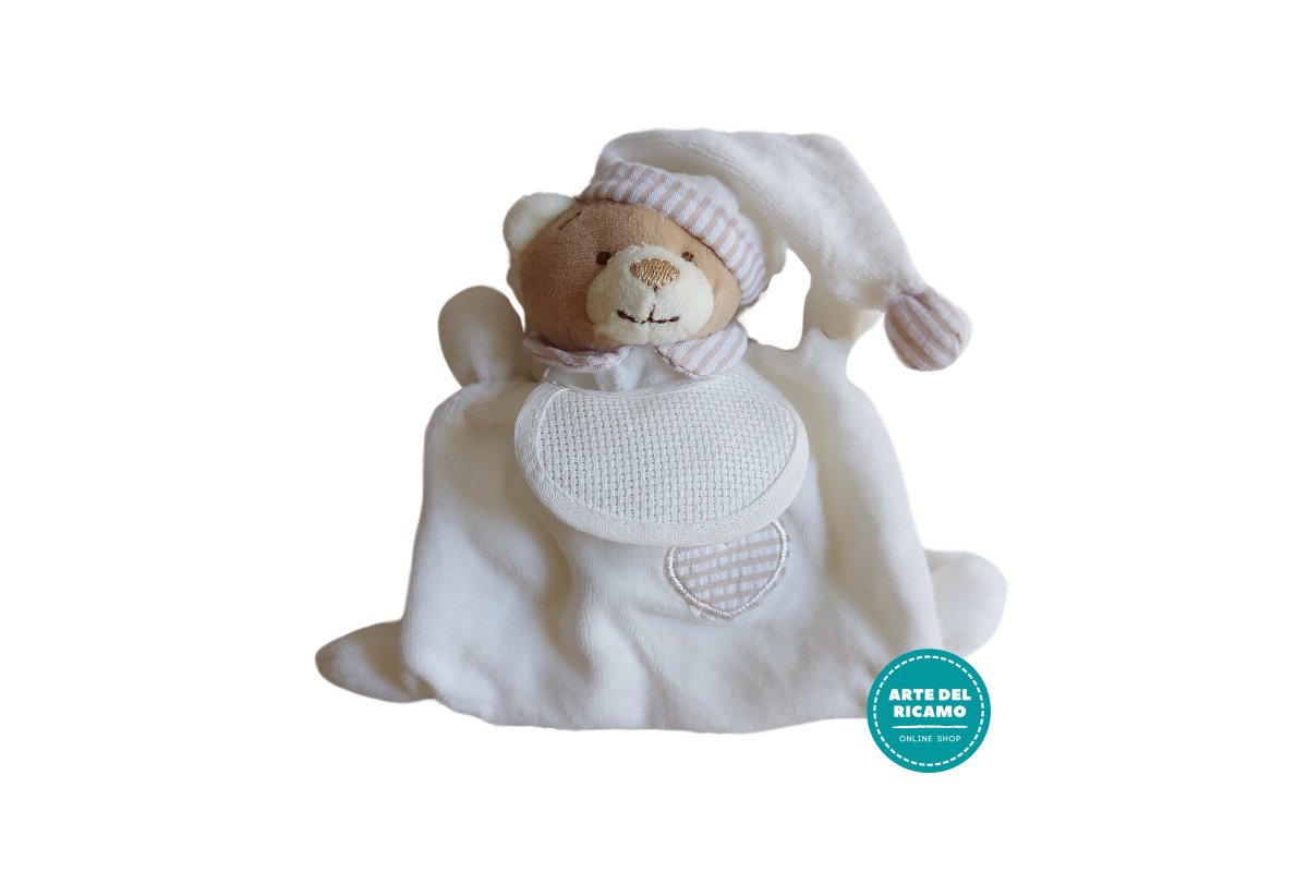 Teddy Bear Doudou with Aida Baby Bib - Cream Teddy Bear Doudou with Aida Baby Bib - Cream