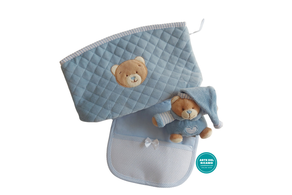 Baby Gift Box - Teddy Bear with Baby Bib to Cross Stitch and Light Blue Case