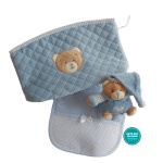 Baby Gift Box - Teddy Bear with Baby Bib to Cross Stitch and Light Blue Case Baby Gift Box - Teddy Bear with Baby Bib to Cross Stitch and Light Blue Case