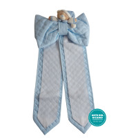 Fiocco Nascita Azzurro Trapuntato con Orsetto Peluche