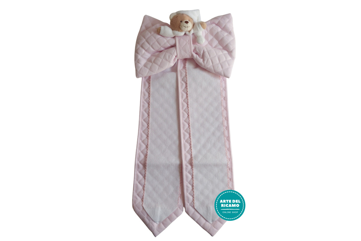 Fiocco Nascita Rosa Trapuntato con Orsetto Peluche