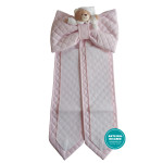 Quilted Pink Baby Girl Birth Announcement Bow with Teddy Bear Quilted Pink Baby Girl Birth Announcement Bow with Teddy Bear