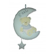 Colgante para la Puerta del Bebè - Oso en la Luna con Estrella - Celeste