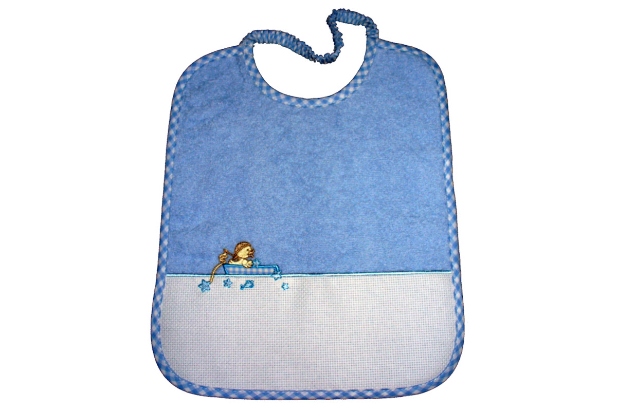 Babero de Rizo para Bebé Pollito - Cuadros Celeste Babero de Rizo para Bebé Pollito - Cuadros Celeste