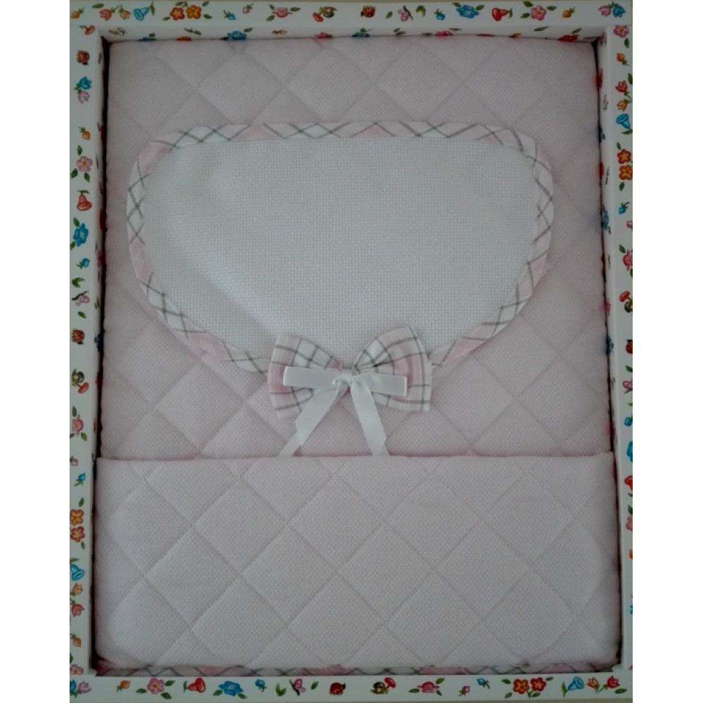 Baby Crib Cover in Quilted Fabric - Scottish Line - Pink Color