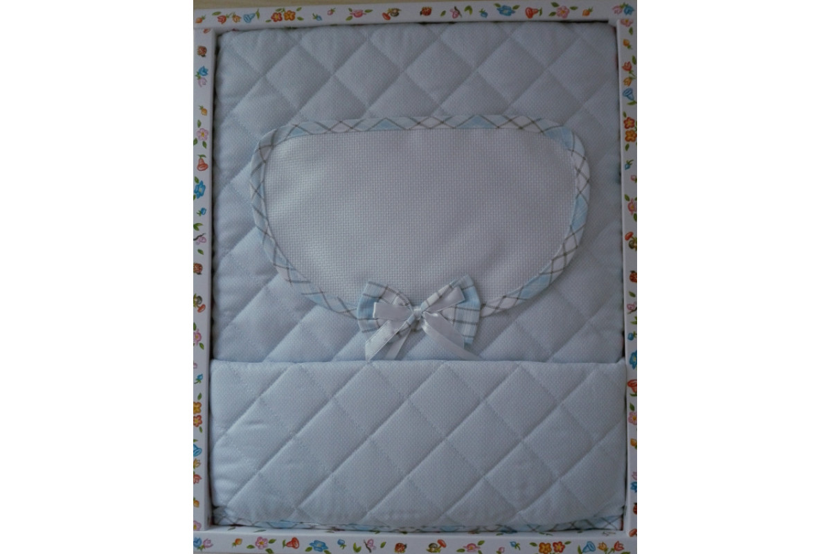 Baby Crib Cover in Quilted Fabric - Scottish Line - Light Blue Color Baby Crib Cover in Quilted Fabric - Scottish Line - Light Blue Color