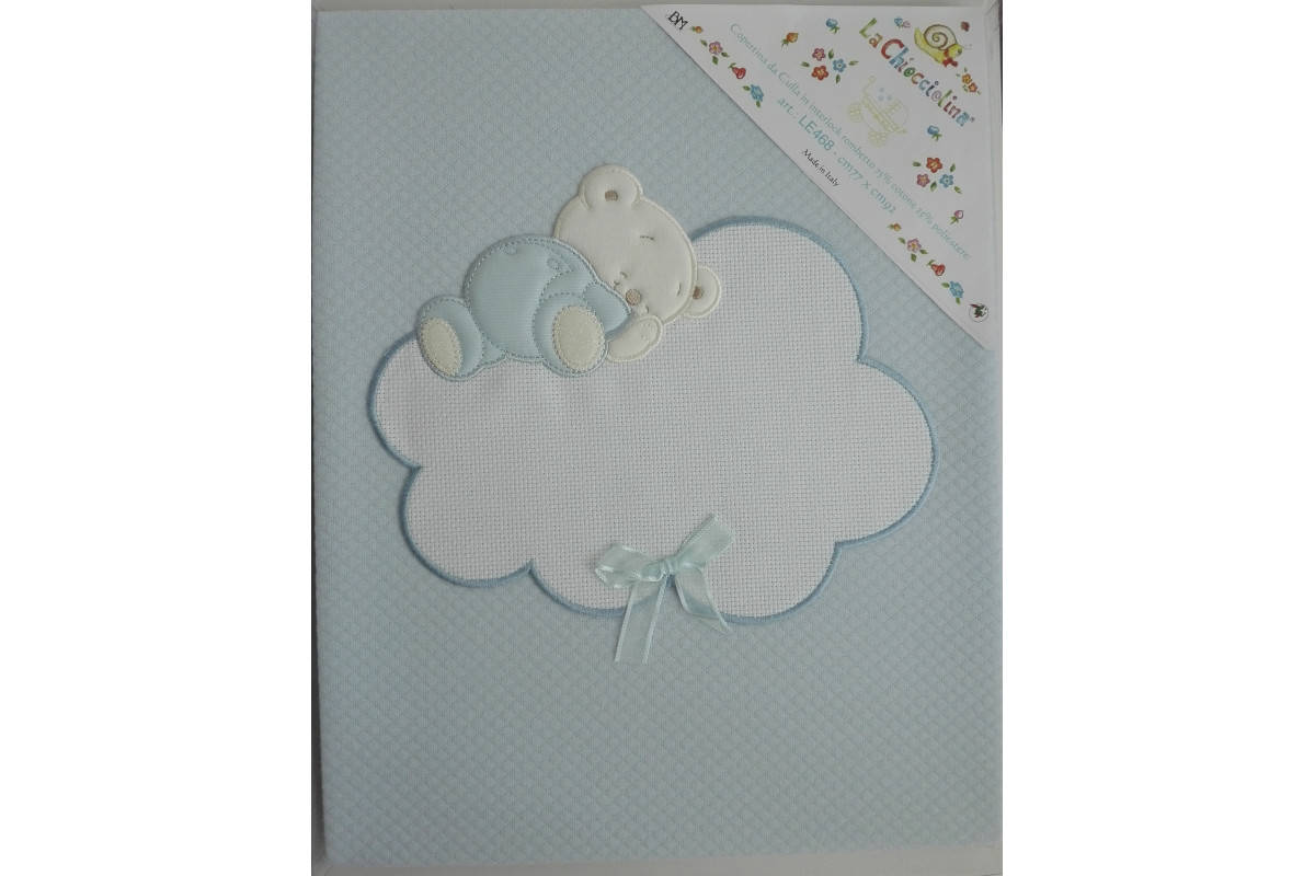 Copertina Culla Ricamabile - Interlock Rombetto - Celeste