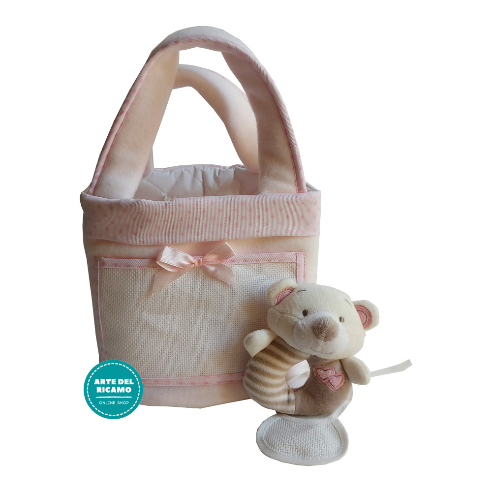 Pink Object Older Sack with Fleece Blanket and Teddy Bear Ring