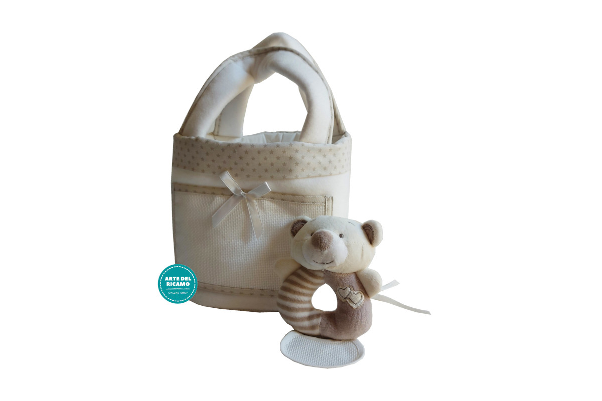 Cesta con Manta y Oso Sonajero - Crema Cesta con Manta y Oso Sonajero - Crema