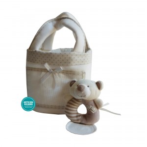Cream Object Older Sack with Fleece Blanket and Teddy Bear Ring