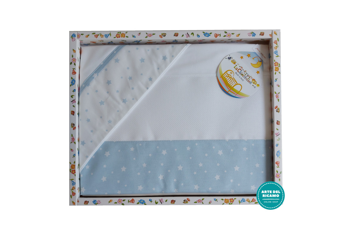 Set Lenzuolino Lettino per Bambini Stelle - Celeste Set Lenzuolino Lettino per Bambini Stelle - Celeste