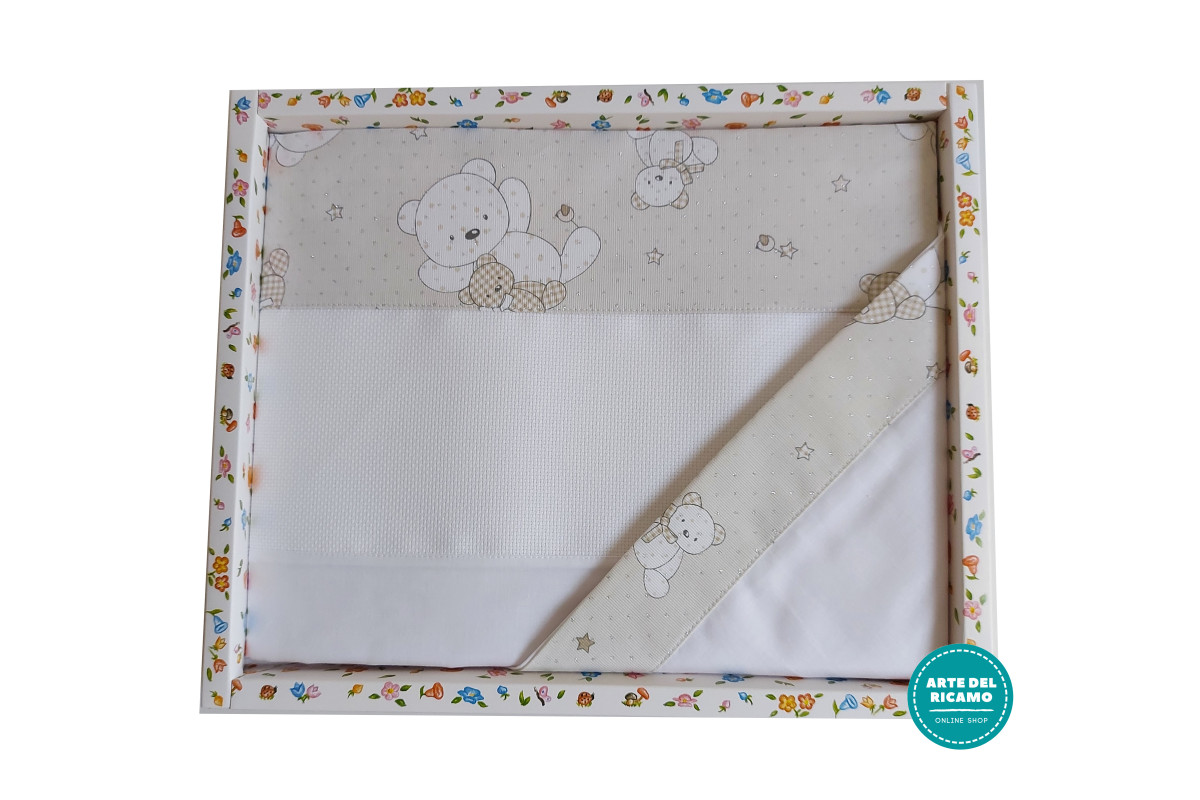 Stitchable Baby Bed Sheets - Teddy Bear and Lurex Dots Stitchable Baby Bed Sheets - Teddy Bear and Lurex Dots