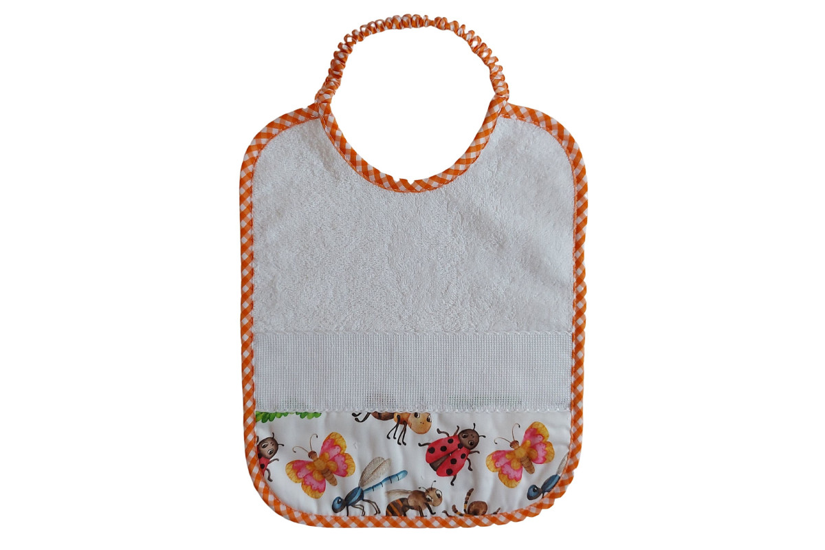 Terry Baby Bib with Aida Band - Natural Insects Terry Baby Bib with Aida Band - Natural Insects