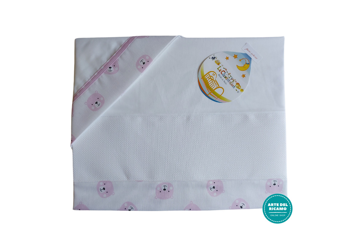 Set Lenzuolino Culla Faccine Orsetti Rosa Set Lenzuolino Culla Faccine Orsetti Rosa