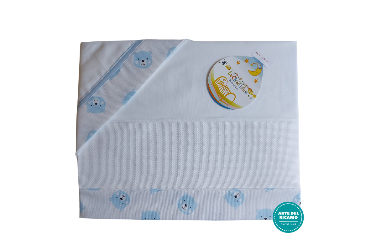 Stitchable Baby Sheets with Light Blue Teddy Bear Faces Stitchable Baby Sheets with Light Blue Teddy Bear Faces
