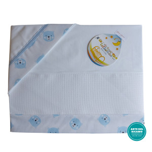 Stitchable Baby Sheets with Light Blue Teddy Bear Faces