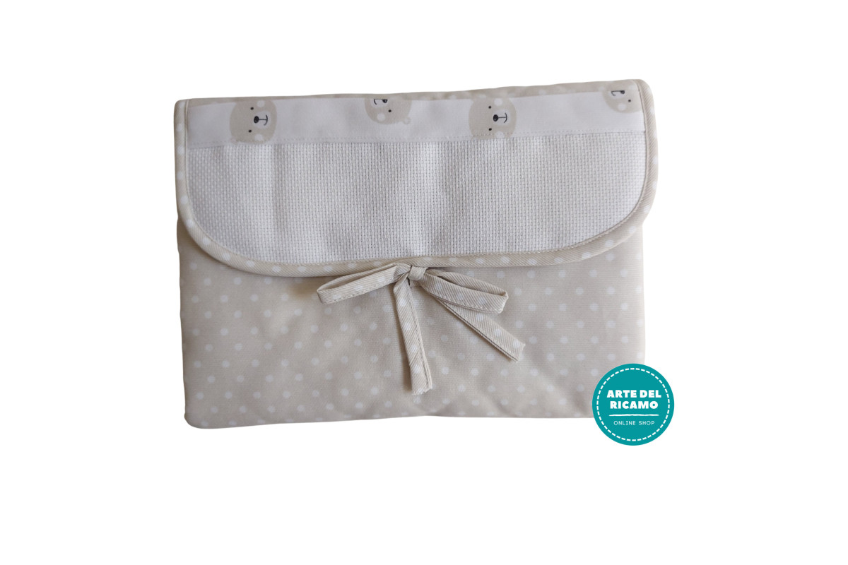 Portable Changing Pad - Polka Dots and Bear Faces - Color Turtledove Portable Changing Pad - Polka Dots and Bear Faces - Color Turtledove