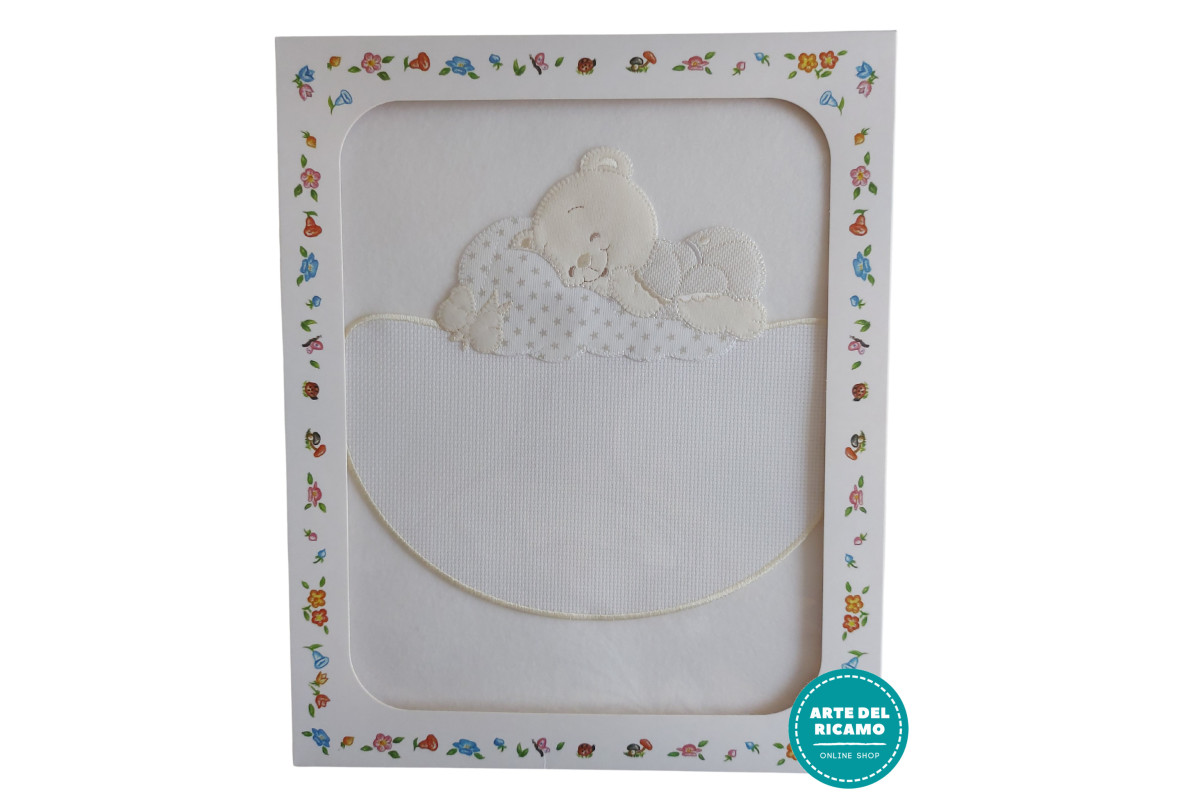 Cream Baby Fleeze Blanket with Aida Fabric and Teddy Bear Cream Baby Fleeze Blanket with Aida Fabric and Teddy Bear