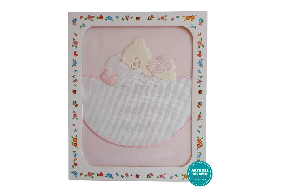 Pink Baby Fleeze Blanket with Aida Fabric and Teddy Bear Pink Baby Fleeze Blanket with Aida Fabric and Teddy Bear