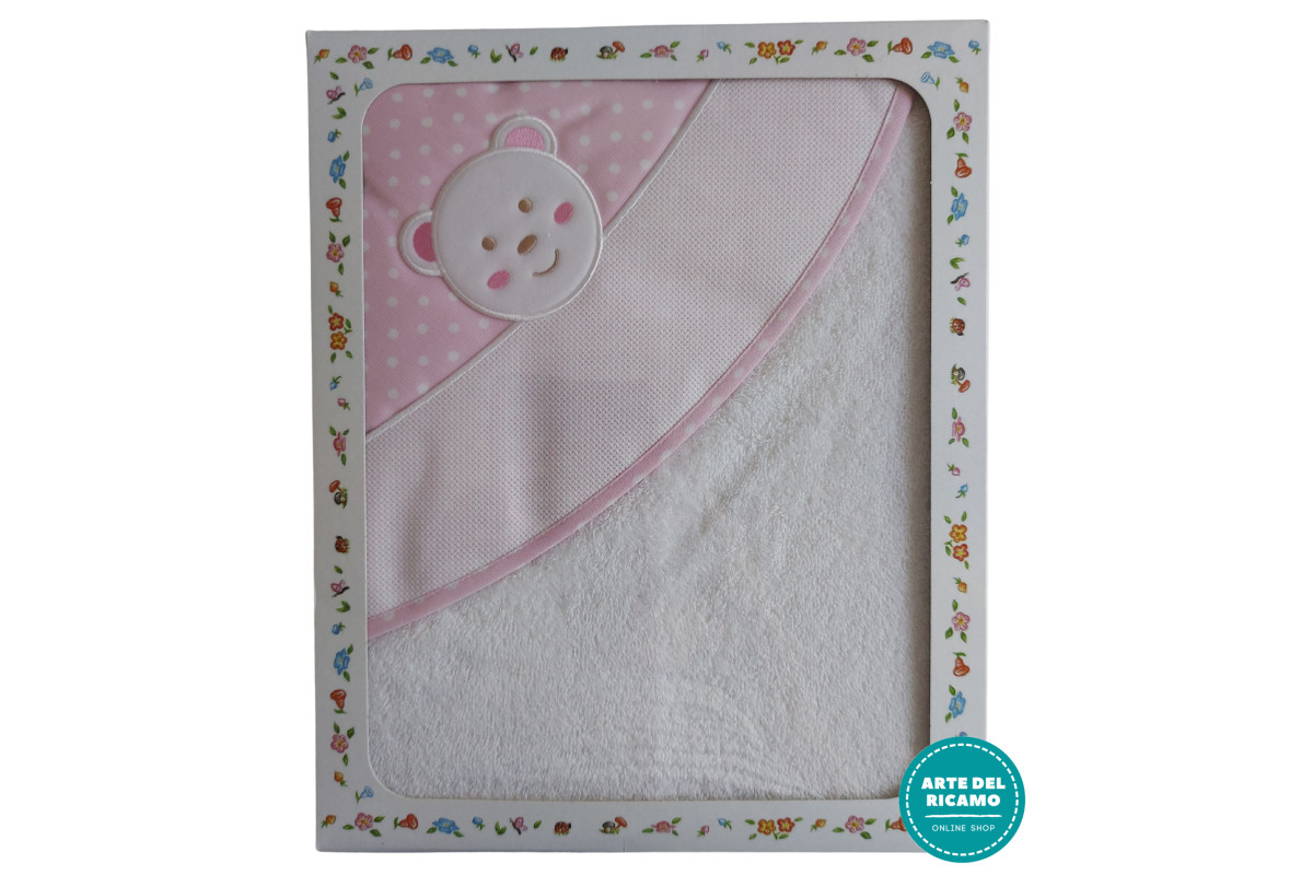 Accappatoio a Triangolo Ricamabile Pois - Orsetto Rosa Accappatoio a Triangolo Ricamabile Pois - Orsetto Rosa