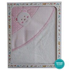 Accappatoio a Triangolo  Ricamabile Pois - Orsetto Rosa