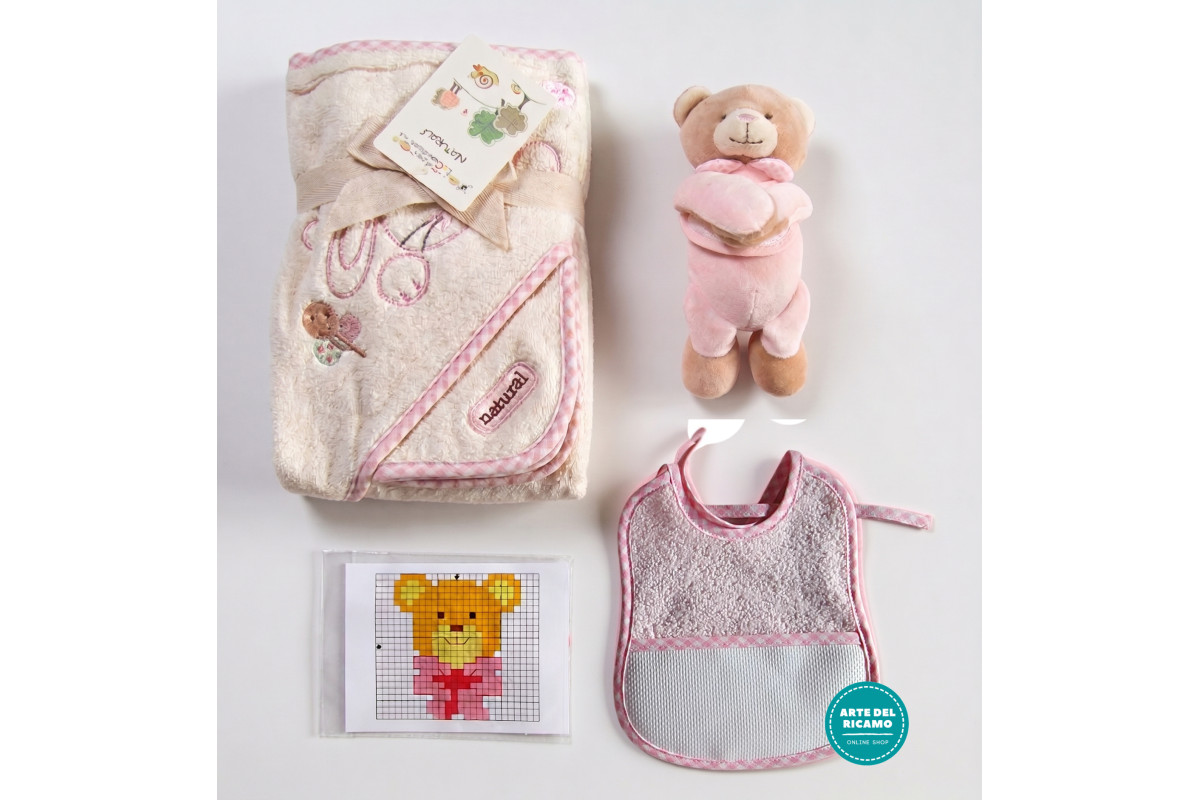 Naturals" Newborn Gift Set - Hooded Towel, Bear & DIY Embroidery - Pink Naturals" Newborn Gift Set - Hooded Towel, Bear & DIY Embroidery - Pink