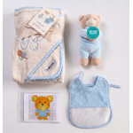 Set de Regalo de Nacimiento "Naturals" - Albornoz, Osito y Bordado DIY - Azul Claro Set de Regalo de Nacimiento "Naturals" - Albornoz, Osito y Bordado DIY - Azul Claro