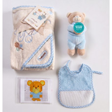 Set Regalo Nascita "Naturals" - Accappatoio, Orsetto e Ricamo Fai-da-Te - Celeste Set Regalo Nascita "Naturals" - Accappatoio, Orsetto e Ricamo Fai-da-Te - Celeste