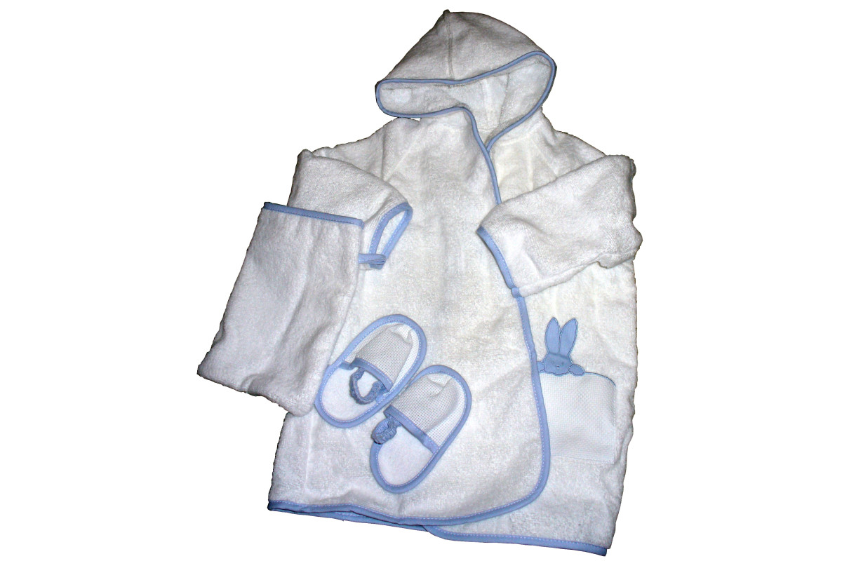 Set Bagno Accappatoio Neonato da Ricamare - Celeste Set Bagno Accappatoio Neonato da Ricamare - Celeste