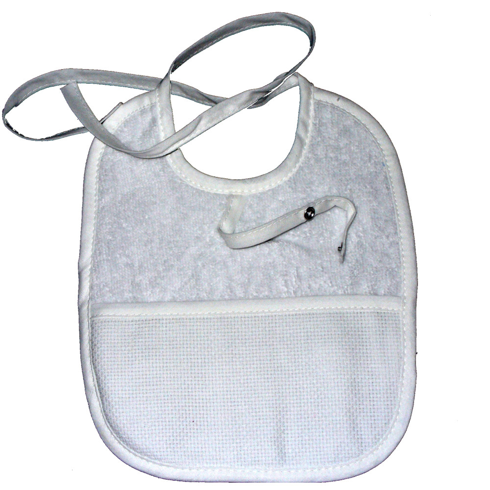 Terry Baby Bib with Pacifier Clip - White