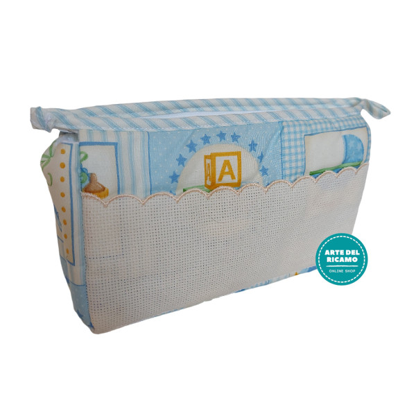 Trousse da Ricamare - Fantasia Baby Quadri e Righe - Celeste