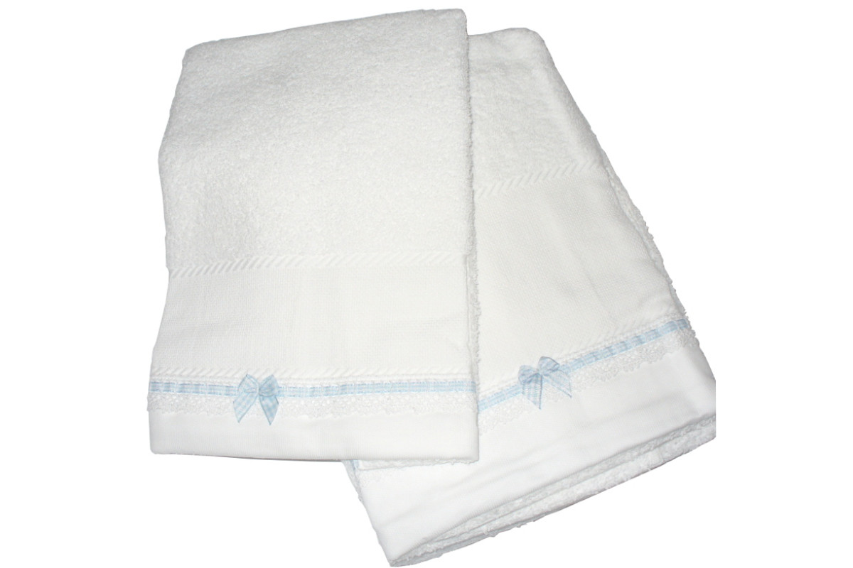 Set of Bath Terry Towels for Baby to Cross Stitch - Vichy Light Blue Set of Bath Terry Towels for Baby to Cross Stitch - Vichy Light Blue