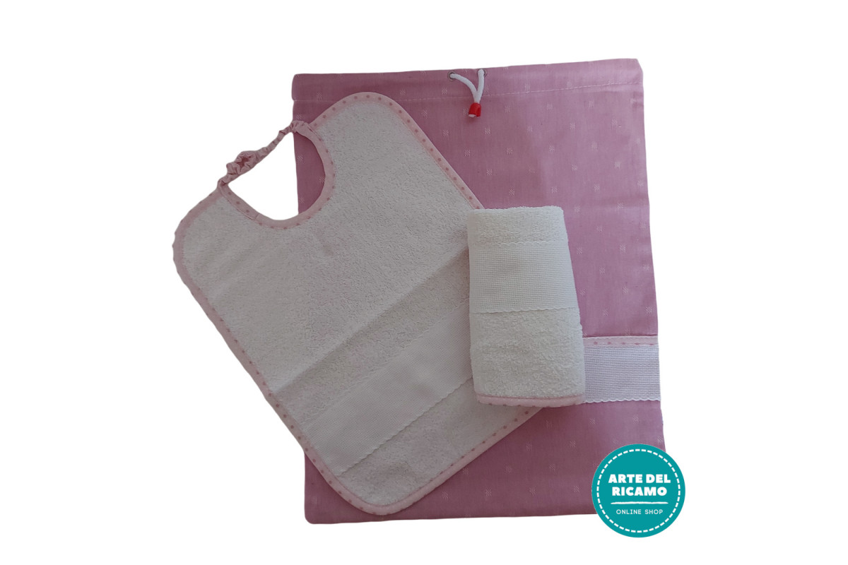 Baby Bib Set to Cross Stitch Jeans Effect - Pink Baby Bib Set to Cross Stitch Jeans Effect - Pink