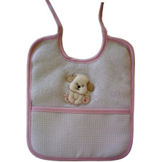 Terry Baby Bib Ready to Stitch with Dog - Pink Terry Baby Bib Ready to Stitch with Dog - Pink