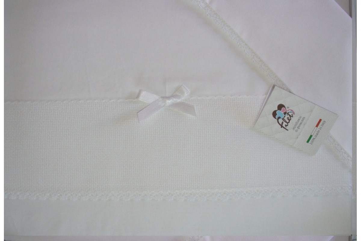 Lenzuolino Cotone Lettino Bianco con Banda Aida Lenzuolino Cotone Lettino Bianco con Banda Aida