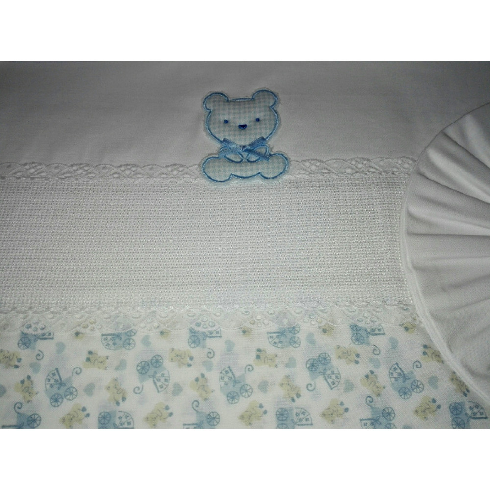 Baby Bed Sheet- Light Blue - Teddy Bear