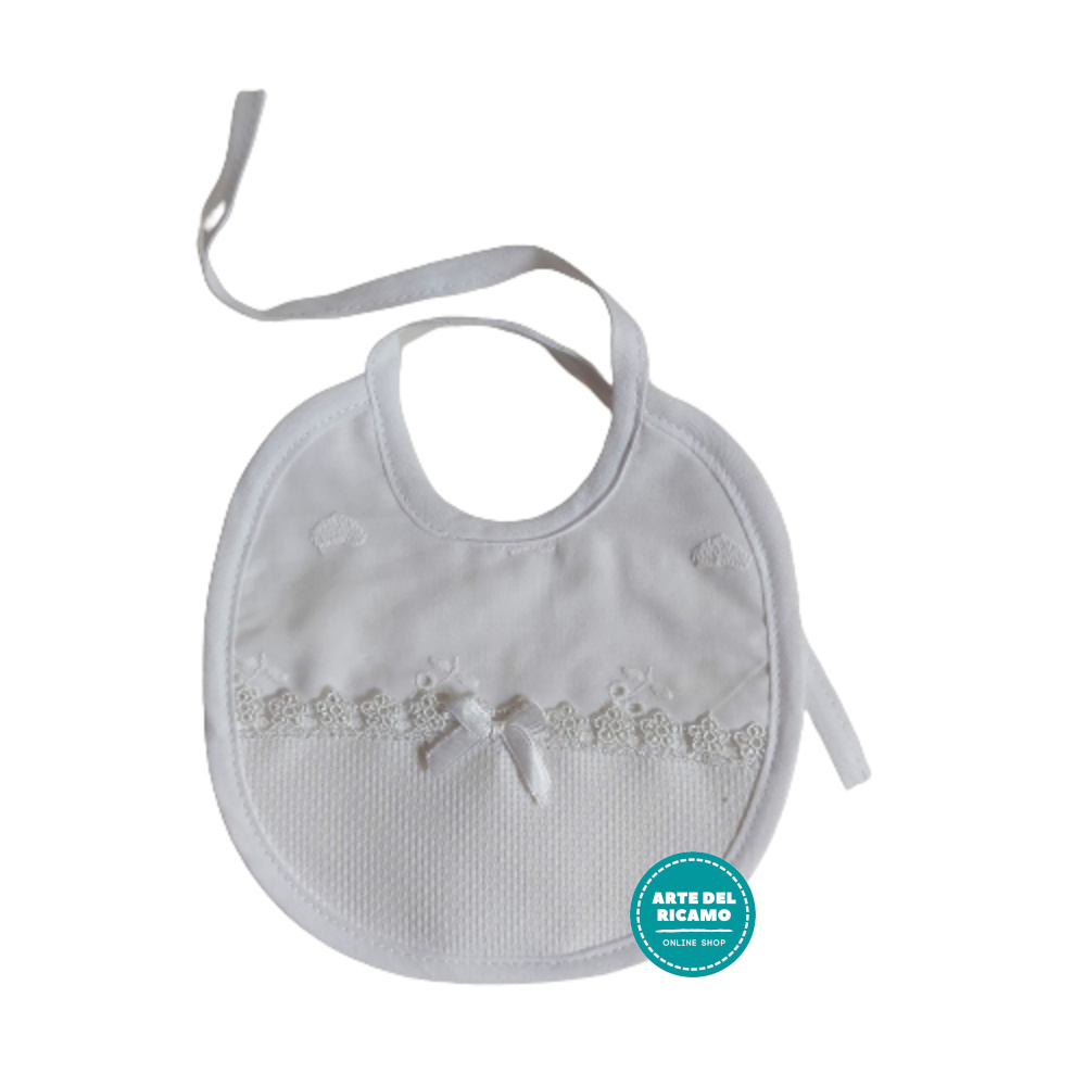 Baby Bib with Embroidery Hearts - Color White