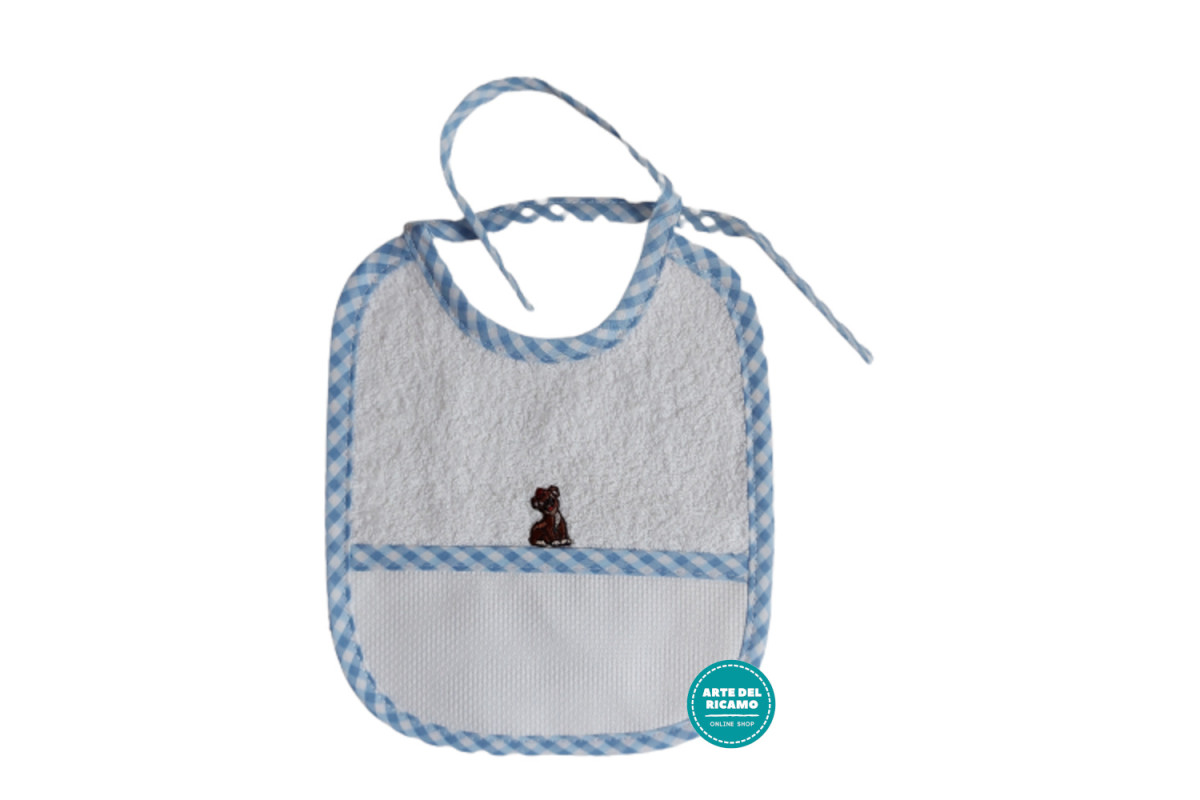 Terry Baby Bib with Light Blue Squares Border Terry Baby Bib with Light Blue Squares Border
